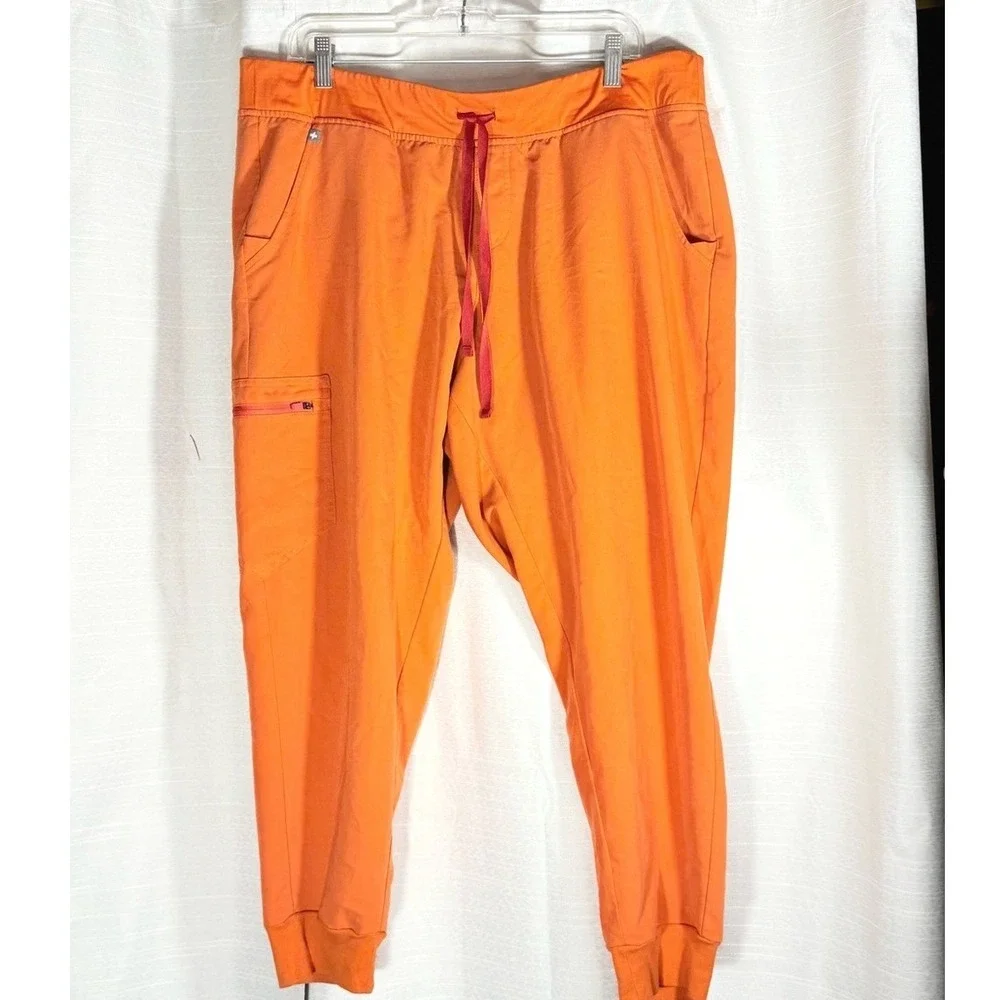 Figs Technical Collection XXL Men's Orange Jogger Pants with Pink Drawstring